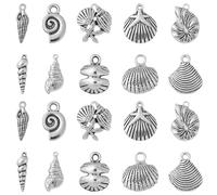 Ornazy 50 pcs 10 Style Tibetan Seashells Charms Antique Sliver Ocean Life Charms Vintage Conch Shell Charms for DIY Jewellery Making