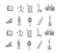 Ornazy 50 pcs 10 Styles Tibetan 80s Charms Television Telephone Type Radio Skateboard Charms Antique Silver Lollipop Guitar Charms for Jewelry Making