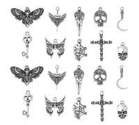 Ornazy 50 pcs 10 Styles Tibetan Skull Charms Antique Silver Gothic Charms Moth Bird Head Skull Head Charms Pendants DIY for Jewellery Making and Crafting