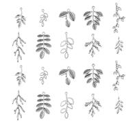 Ornazy 50 pcs 10 Styles Tree Leaf Charms Antique Silver Leaves Branch Charms Pendant Supplies Findings for Bracelet Necklace Jewelry Making