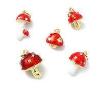 Ornazy 5Pcs 3D Mixed Styles Enamel Red Mushroom Charms Mini Food Brass Pendants for Jewelry Making Earrings Decor