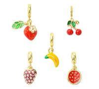 Ornazy 5Pcs Colorful Enamel Strawberry Cherry Banana Charms Mixed 3D Imitation Fruit Brass European Charms for Jewelry Making