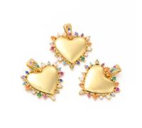 Ornazy 5Pcs Elegant Heart Brass Charms Ornament with Colorful Cubic Zirconia 19x20mm Metal Love Pendants for Jewelry Making Earrings