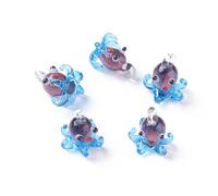 Ornazy 5Pcs Handmade Octopus Ornaments Cute Lampwork Ocean Animal Charms for Jewelry Making Home Decoration Gift