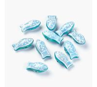 Ornazy 5Pcs Lovely Blue Sea Fish Shaped Ceramic Beads Handmade Print Porcelain Sea Life Beads for Jewellery Making Crafting
