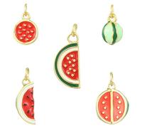Ornazy 5Pcs Mixed Watermelon Theme Charms with Jump Ring Cute Enamel Summer Fruit Charms for Jewellery Making Crafts