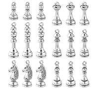 Ornazy 60 Pcs 6 Styles Tibetan Chess Charms - Antique Silver 3D Chess Piece Vintage International for Jewellery Making Bulk