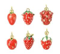 Ornazy 6Pcs Mixed Styles Red Strawberry Charms with Jump Ring Brass Enamel Fruit Pendants for Jewellery Making Bag Keychain Decor