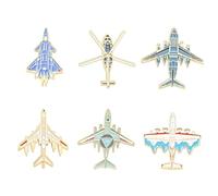 Ornazy 6Pcs Travel Airplane Brooch Pin Colorful Enamel Helicopter Aircraft Plane Lapel Pins for Holiday Party Hat Bag Jewelry Accessories