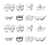 Ornazy 80 pcs 8 Style Tibetan Drama Mask Charms Antique Silver Mardi Gras Charms Vintage Masquerade Mask Charms for Jewellery Making Bracelet Bulk