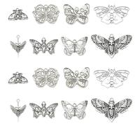 Ornazy 80pcs 8 Styles Tibetan Insect Charms - Silver Butterfly, Moth, Skull - Punk Gothic Style Animal Charm for Jewellery Making Accessory