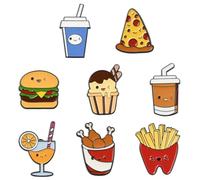 Ornazy 8Pcs Fast Food Enamel Pins Mixed Pizza Hamburger Drink Decorative Brooch Pins for Bag Pants Decor