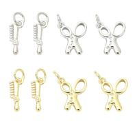 Ornazy 8Pcs Haircut Theme Brass Charms Creative Comb & Scissors Pendants Ornaments for Jewellery Making Keychain Decor