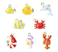 Ornazy 8Pcs Marine Life Theme Enamel Charms Mixed Sea Fish Lobster Animal Pendants for Jewellery Making DIY Accessories