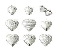 Ornazy 8Pcs Silver Heart Shaped Locket Dangle Pendants Stainless Steel Valentine Love Charms for Jewellery Making DIY Crafts
