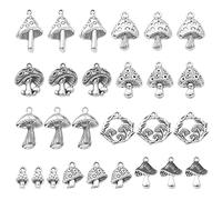 Ornazy 90 pcs 9 Style Mushroom Charm Pendant Antique Silver Plants Forest Jewellery Finding Charm for Bracelet Necklace Earrings Keychain Craft