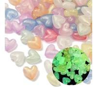 Ornazy About 170Pcs Random Color Glow in The Dark Heart Beads Acrylic Love Beads with Glitter Powder for Jewelry Making Bracelet Necklace