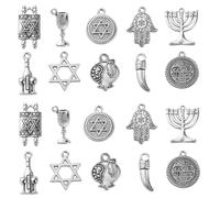 Ornazy Tibetan Religion Charms: 10 Styles, 100pcs, Silver, Star of David, Hand of Fatima, DIY Bracelet & Necklace Making