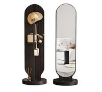 ORNDYDM Full Length Mirrors With Coat Rack,Standing Mirror Full Length,360° Rotating Full Body Dressing Mirror With Hanging Hooks,Free Standing Mirror Full Length,Bedroom, Cloakroom black 36x168cm
