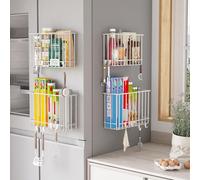 Ornestia 4 Pieces Magnetic Spice Rack, Inside Kitchen Cabinet Door Storage Box, Self-Adhesive Metal Cupboard Door Organisers for Cabinet/Bathroom/Washing Machine/Fridge/Microwave(White)