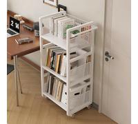 Ornestia Bookshelf with Wheels, Library Storage Cart with Handle,Single Sided L-Shaped Flat Storage Trolley, Rolling Movable Bookcase for Living Room Office and School, with 3 Magnetic bookends, White