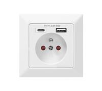ORNO AE-13232 White Recessed Power Socket USB-A + USB-C 5VDC / 2.8A 3680W Type 2P+E French 16A