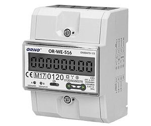 ORNO OR-WE-516 Electricity Meter DIN Rail 3-Phase Display of Power Consumption with MID Certificate, Modbus Communication Protocol, 0.25A - 80A, 3 x 230V/400V, 50/60Hz, 1000 imp/kWh