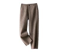 Ornrjfll Women Woolen Pipe Pants Loose Straight High Waist Tweed Nine Points Radish Trousers 9771 L