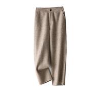 Ornrjfll Women Woolen Pipe Pants Loose Straight High Waist Tweed Nine Points Radish Trousers Light Brown M