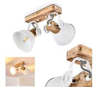 Orny Ceiling lamp, 2-Flame, with Adjustable spotlights, Metal/Wood Ceiling lamp in White/Brown, 2 x E27 Socket, Retro/Vintage Design Spotlight, Bulbs not Included