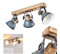 Orny Ceiling lamp, 3-Flame, with Adjustable spotlights, Metal/Wood Ceiling lamp in Grey/White/Brown, 3 x E27 Socket, Retro/Vintage Design Spotlight, Bulbs not Included