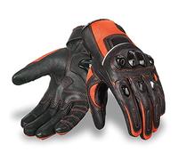 Oro Biker Motorbike Gloves Goatskin Leather and Breathable Air Mesh Hard Knuckle Touch Screen Gloves Motorcycle Gloves ATV Riding Full Finger Gloves (Black/Fluorescent Orange, Medium)