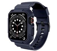 OROBAY Rugged Band Compatible with Apple Watch Band 45mm/44mm/42mm with Case, Shockproof Strap for iWatch SE3 SE2 SE Series 9/8/7/6/5/4/3/2/1 with Bumper Case Cover Men Women, Midnight Blue