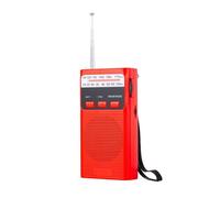 Orolotay Mini Pocket FM AM Radio Portable Rechargeable Radios with LED Flashlight Support 3.5mm Headphone TF Card Red