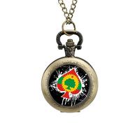 Oromo Liberation Front Flag Spades Ace Poker Vintage Pocket Watch Alloy Pendant Watches Necklace Gift for Men Women Coppery-Style