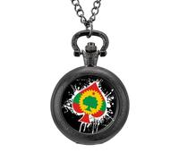 Oromo Liberation Front Flag Spades Ace Poker Vintage Pocket Watch Alloy Pendant Watches Necklace Gift for Men Women Black-Style