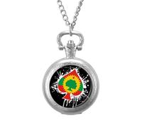 Oromo Liberation Front Flag Spades Ace Poker Vintage Pocket Watch Alloy Pendant Watches Necklace Gift for Men Women Silver-Style