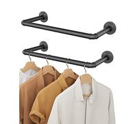 OROPY Industrial Pipe Clothes Bar Rack, Set of 2, 49cm Wall Mounted Detachable Retro Metal Garment Hanging Storage Rail (Double Base)