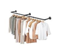 OROPY Retro Wall Mounted Clothes Rail,167cm Industrial Pipe Clothes Rack | 3 Base Wall Rails for Clothes,Wardrobe Hanging Rail,Rust resistant iron,Detachable,Heavy Duty,Storage Rail for bedroom
