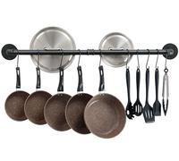 OROPY Wall Mount Pot Pan Rack, 97cm Kitchen Hanging Rail, with 14 Hooks | Metal Industrial Utensil Rack, Kitchen Rail for Hanging Pans, Wall Mounted Cookware Hanger Organizer, Black