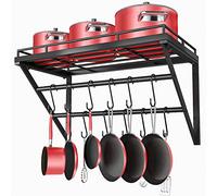 OROPY Wall Mount Pot Pan Racks, Saucepan Hanging Rack, Kitchen Utensils Hanging Shelf with 2 Rails, 12 Hooks, 60cm