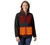 ORORO Women's 5 Heat Zones Softshell Heated Jacket with Power Bank, Fleece Lined Heated Coat (Black, L)