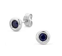OROVI 9ct White Gold Stud Earrings for Women with Sapphire Gems: Hypoallergenic Earrings, Solid Gold Earrings, In Bezel Setting - Post and Butterfly Closure - Shipped in an Elegant Present Box