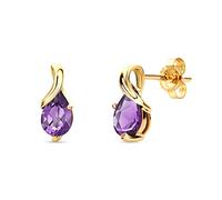 Orovi Gold Earrings for Women - Solid 9k /375 Yellow Gold - Purple Amethyst Drop Earrings with Natural Gemstones - February Birthstone - Hypoallergenic