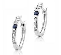 Orovi Ladies’ Diamond White-gold Hoop Earrings with Blue Sapphires, 9 Karat (375), Diamond 0.016 Carat