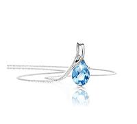 OROVI Pear-Shaped White Gold Necklace for Women with a blue Topaz in 9 Carat Gold, Hypoallergenic Necklace - Handmade pendants with jewellery box - Made in Italy