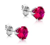 Orovi Round White Gold Earrings for Women with Rubies in 9 Carat Gold, Hypoallergenic Earrings - Handmade studs with jewellery box