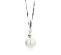 OROVI White Gold Necklace for Women with a Diamond and freshwater Pearls in 9 Carat Gold, Hypoallergenic Necklace - Handmade pendants with jewellery box - Made in Italy