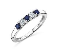 OROVI White Gold Ring for Women with Diamonds and Sapphires in 9 Carat Gold, Hypoallergenic Ring - Handmade eternity rings with jewellery box