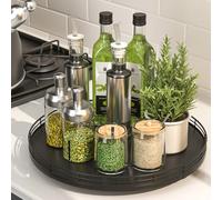 Oroyutor 13" Oak Wood Lazy Susan Organizer, Rotating Tray for Cabinet, Dining Table, Pantry, Kitchen Countertop, Salt Pepper Spice Organization and Storage, Round Black